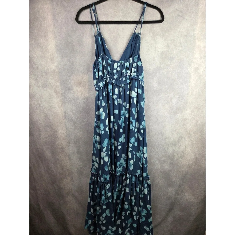 Abercrombie & Fitch Blue Floral Petal V-Neck Tiered Maxi Dress Large L